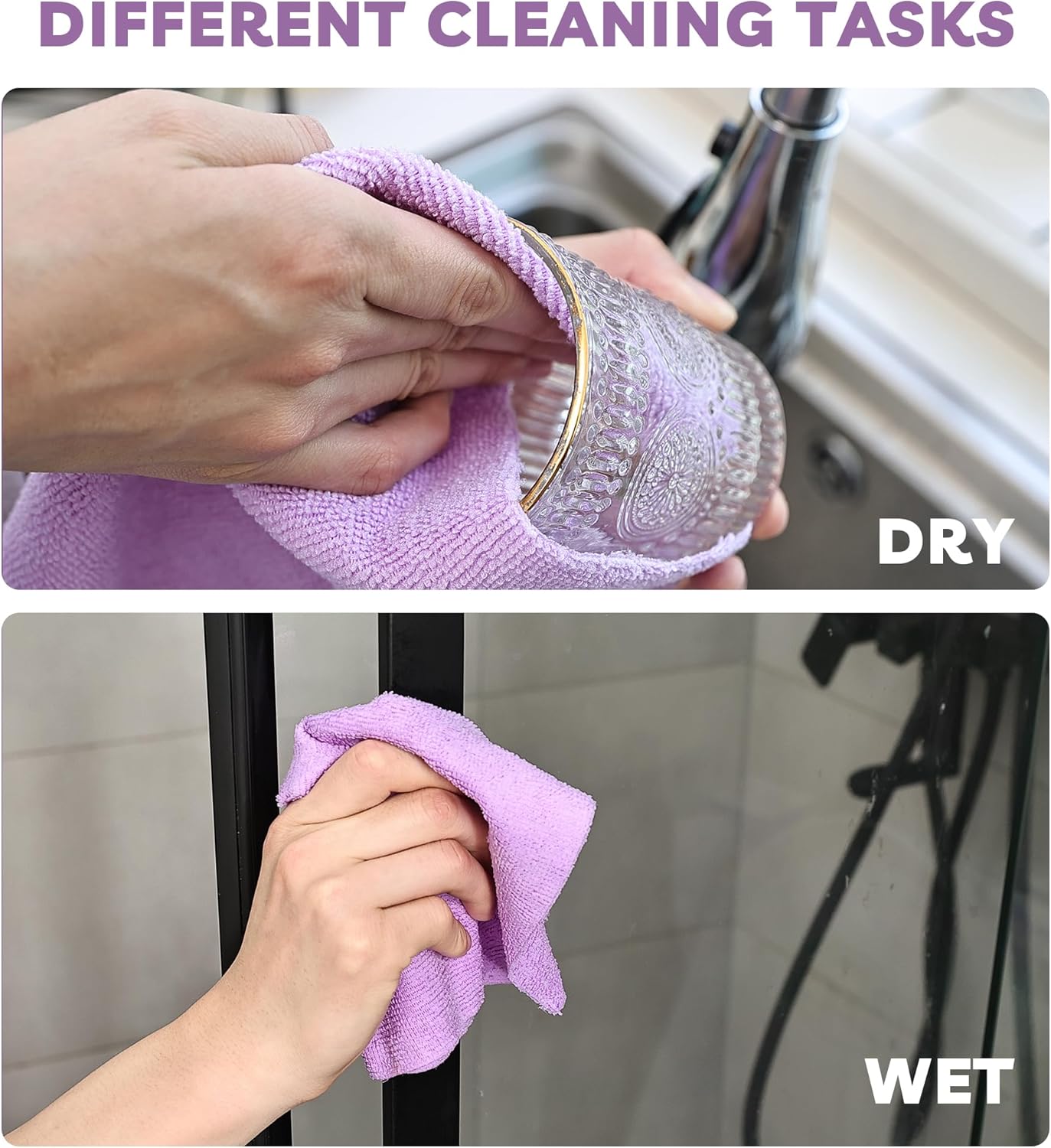 Socrates Microfiber Cleaning Cloth Roll – 50 Tear-Away, Ultra-Absorbent, Reusable, Washable, Quick-Dry Towels in Purple