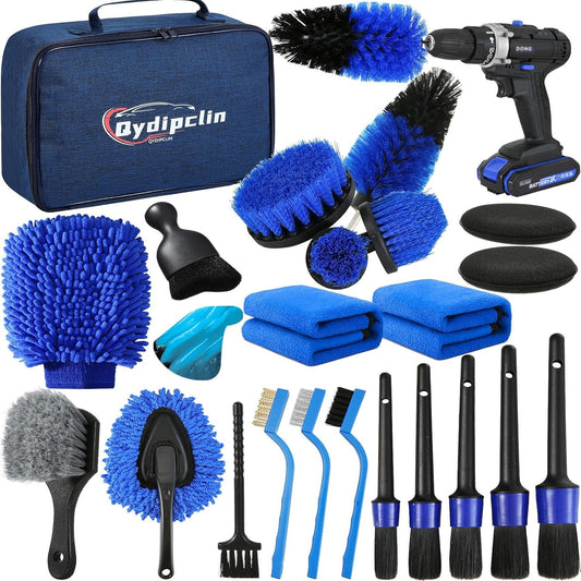 23Pcs Car Detailing Kit, Car Detailing Brush Set, Car Wash Cleaning Kit, Car Detailing Brushes, Professional Car Care Kit for Interior Exterior Wheels, Blue