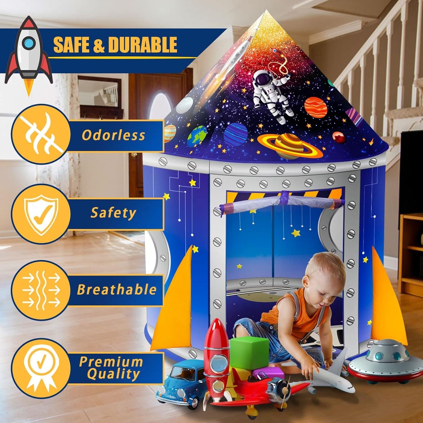 Nicecastle Play Tent for Boys Girls Kids,Rocket Ship Astronaut Spaceship Space Castle Playhouses Indoor Outdoor Game Party Birthday Gifts Bed Toy Toddler Pop Up Tunnel Foldable Tent for Baby Children