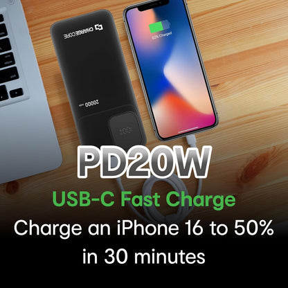 Laser ChargeCore 20000mAh Power Bank, LiFePO4 Battery, LED Display, 20W USB C Fast Charging, Airline Safe, 3 Ports, Includes 3 in 1 Cable for iPhone, iPad, Samsung, Android, Tablet, Switch (Black)