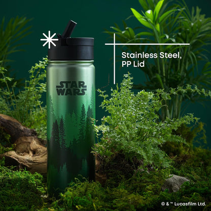 JoyJolt Stainless Steel Star Wars Water Bottle 22 oz with Straw Lid, BPA-Free Sports and Travel Vacuum Insulated Water Bottle, Destination Collection Endor Bottle, Star Wars Gifts