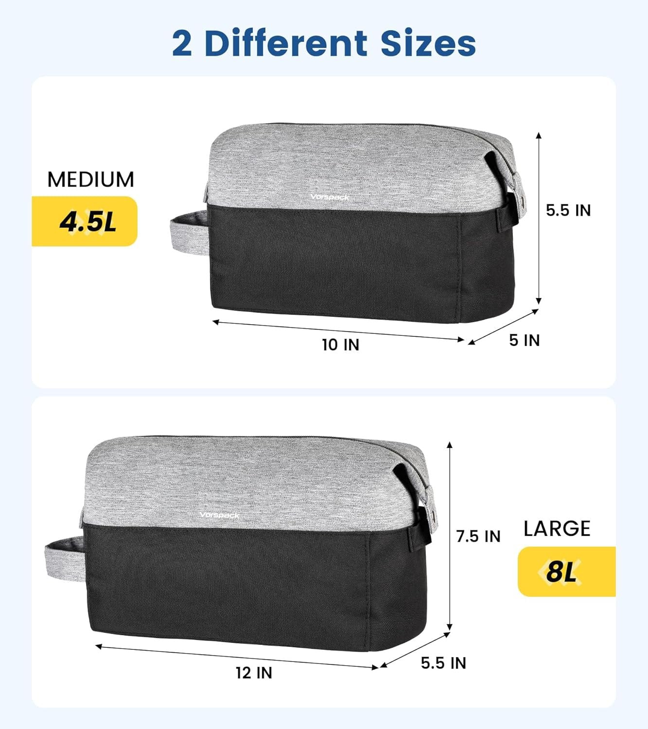 Vorspack Travel Toiletry Bag for Men - Lightweight Mens Toiletry Travel Bag Water Resistant Dopp Kit Shaving Bag, Black, Medium