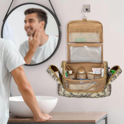 Prokva Tactical Toiletry Travel Bag for Men, Hanging Dopp Kit Hygiene Bag Shower Organizer with Hook for Toiletries and Shaving Care (Empty Bag), Desert Yellow