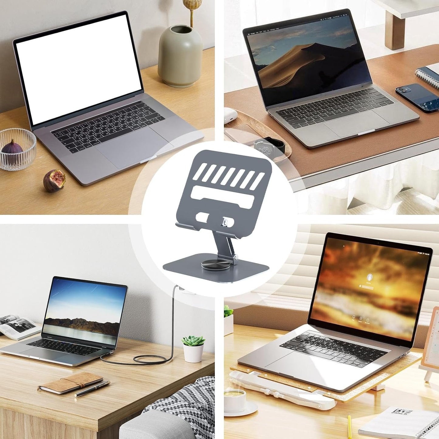 Laptop Desk Stand | Non-Slip Notebook Holder,Ergonomic Desk Laptop Stand with 360Â° Rotating Base for Indoors, Workplace, Bedroom