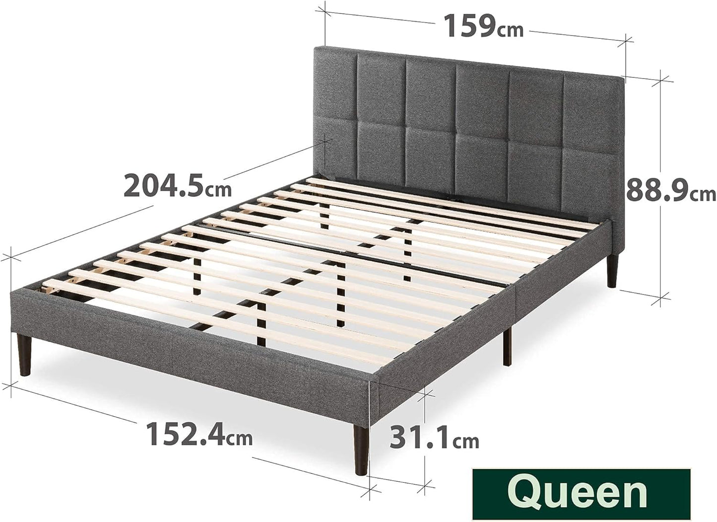Zinus Lottie Queen Bed Frame Platform/Bedroom Furniture/Dark Grey/Easy Assembly, Superior Long Lasting Support/Mattress Platform