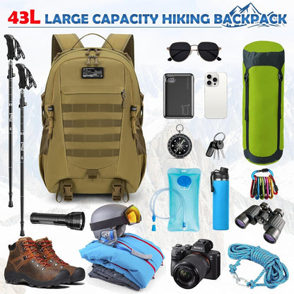 RAINSMORE Tactical Backpack 43L Hiking Camping Backpack Military Rucksack Large Army Molle Survival Backpack Outdoor Daypack