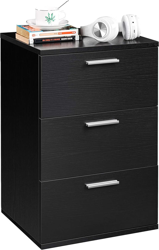 Yaheetech Bedside Table Bedside Modern Bedside Table with 3 Drawers Bedroom Furniture Black Coffee Table Living Room Drawer 40 x 35 x 60 cm