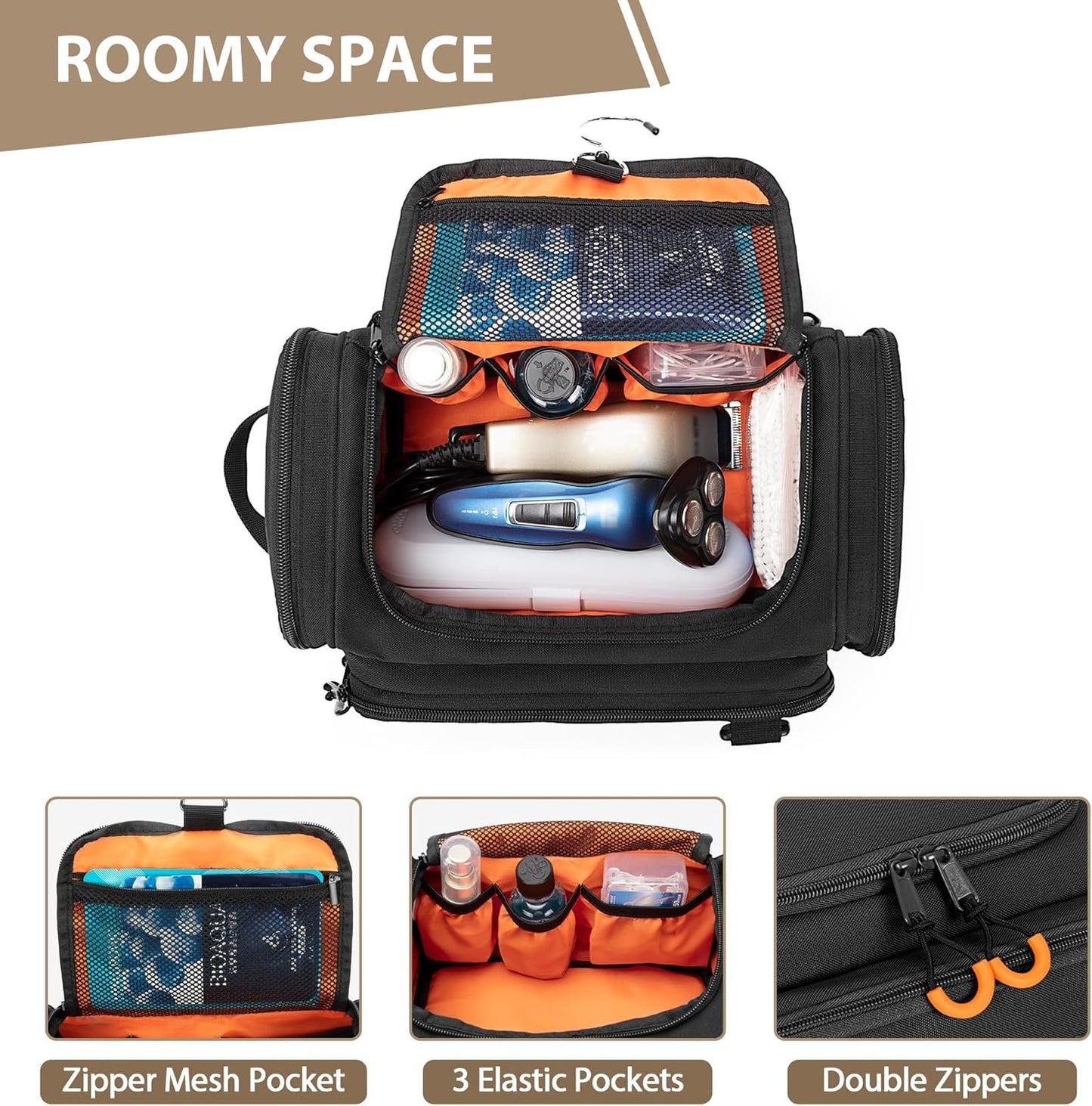 Prokva Tactical Toiletry Bag for Men, Hanging Hygiene Bag, Travel Dopp Kit Organizer for Shaving, Shower Essentials and Toiletries, Black (Empty Bag)