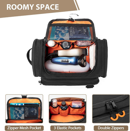 Prokva Tactical Toiletry Bag for Men, Hanging Hygiene Bag, Travel Dopp Kit Organizer for Shaving, Shower Essentials and Toiletries, Black (Empty Bag)