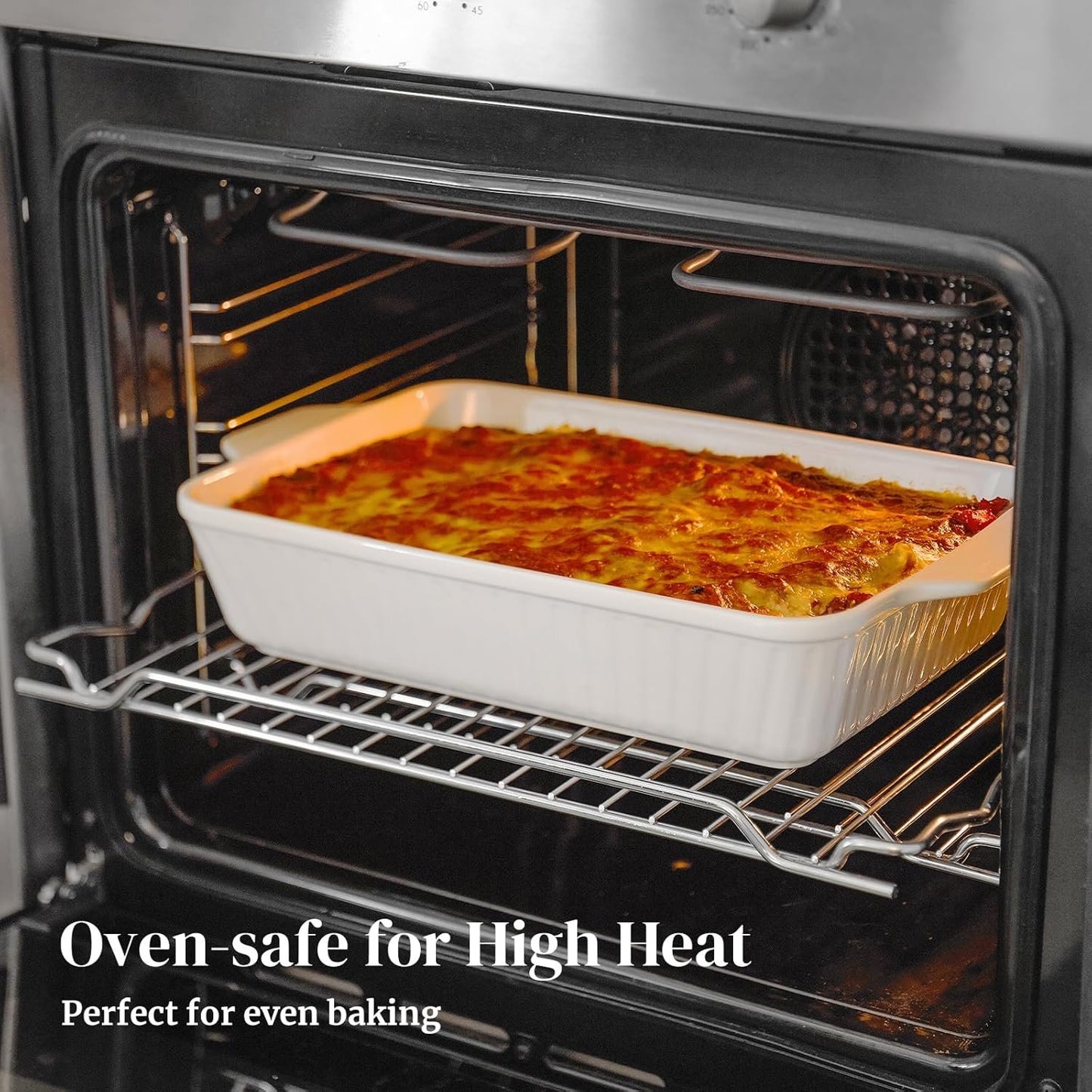 DOWAN Casserole Dishes for Oven, Baking Dishes Set, Ceramic Bakeware Sets of 3, Lasagna Pan Deep, Rectangular Baking Pan Set with Handles for Baking, Casserole, Kitchen, Wedding Gift, White