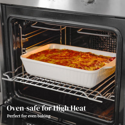 DOWAN Casserole Dishes for Oven, Baking Dishes Set, Ceramic Bakeware Sets of 3, Lasagna Pan Deep, Rectangular Baking Pan Set with Handles for Baking, Casserole, Kitchen, Wedding Gift, White