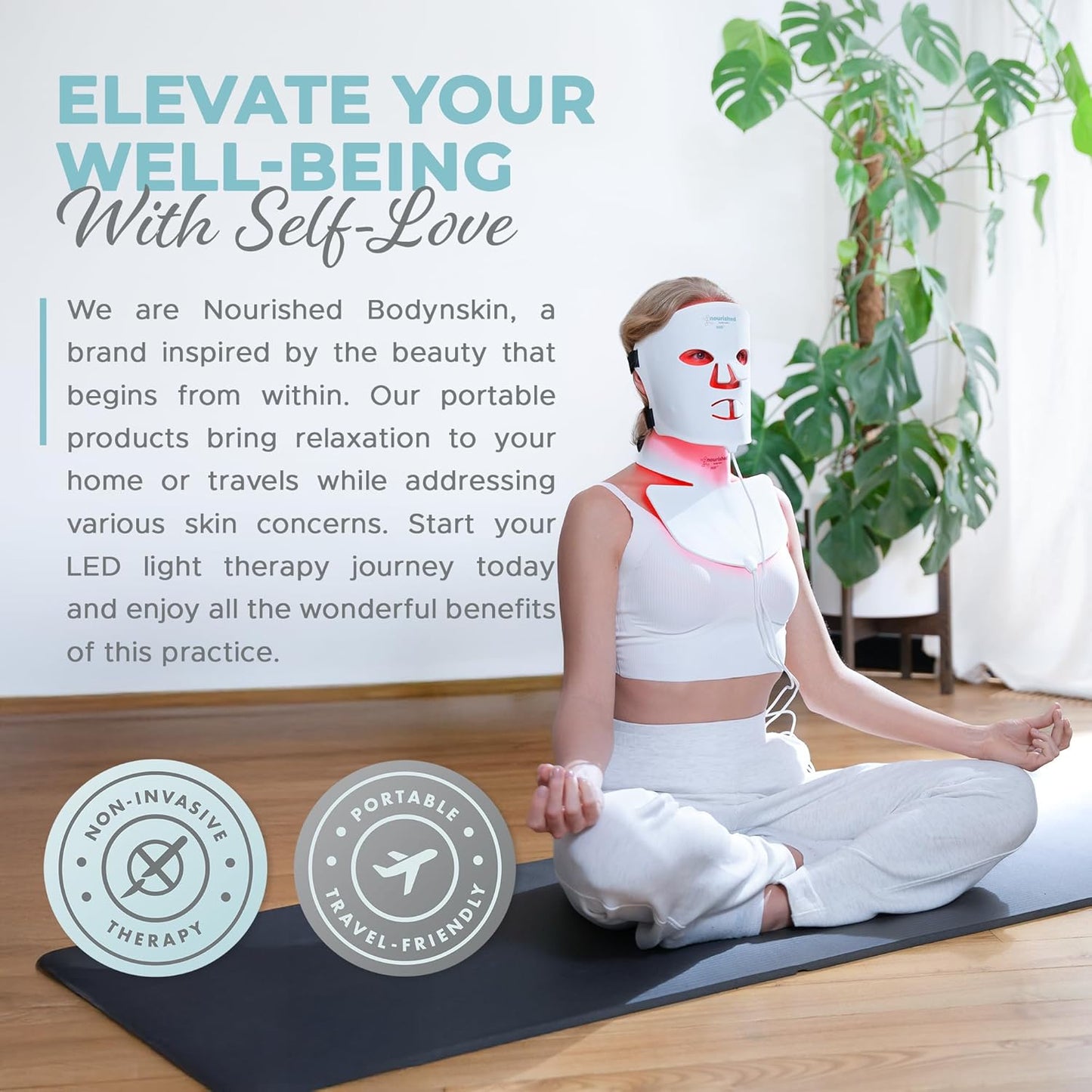 Nourished Bodynskin LED Face and Neck Mask with Near-Infrared - Blue, Red Light Therapy for Face - 228 LEDs - Skincare Tool for Wrinkles, Anti-Aging