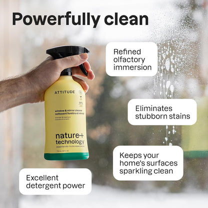 ATTITUDE Window & Mirror Cleaner Spray, Made in Canada, Plant-Based Ingredients, EWG Verified, Streak Free, Ammonia Free, Removes Fingerprints, Dust and Dirt, Lavender & Rosemary, 770 mL