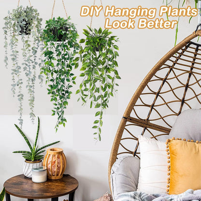 Artificial Hanging Plants 3Pcs Potted Greenery Decor - Grey Eucalyptus Mandala Snow Pea Vine in Pot Plants for Office Farmhouse Home Indoor Outdoor Decor