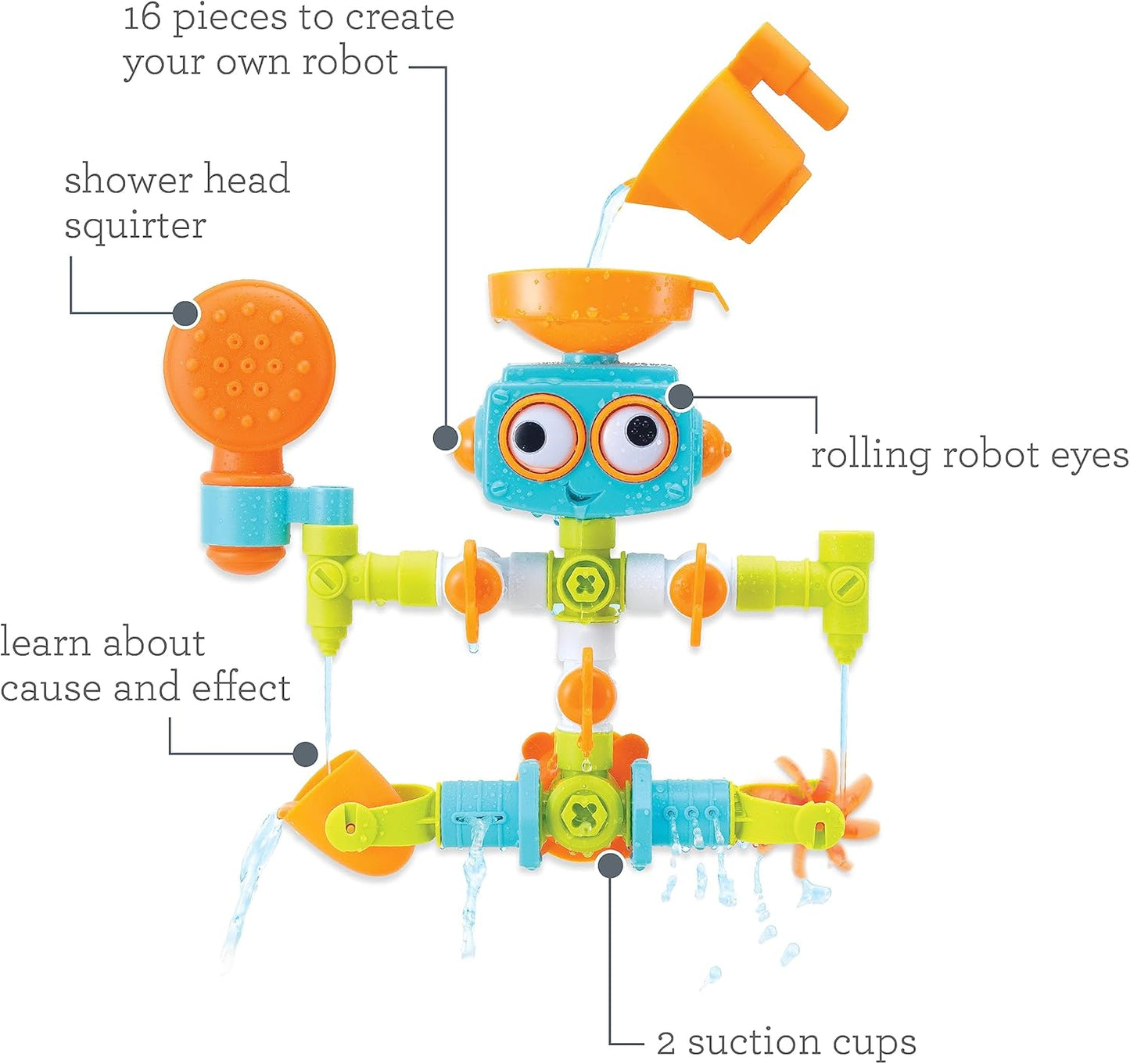 Infantino 217025 Sensory Plug & Play Plumber Toy Exploration and Learning Cause and Effect 16 Piece Bath, Multicolour