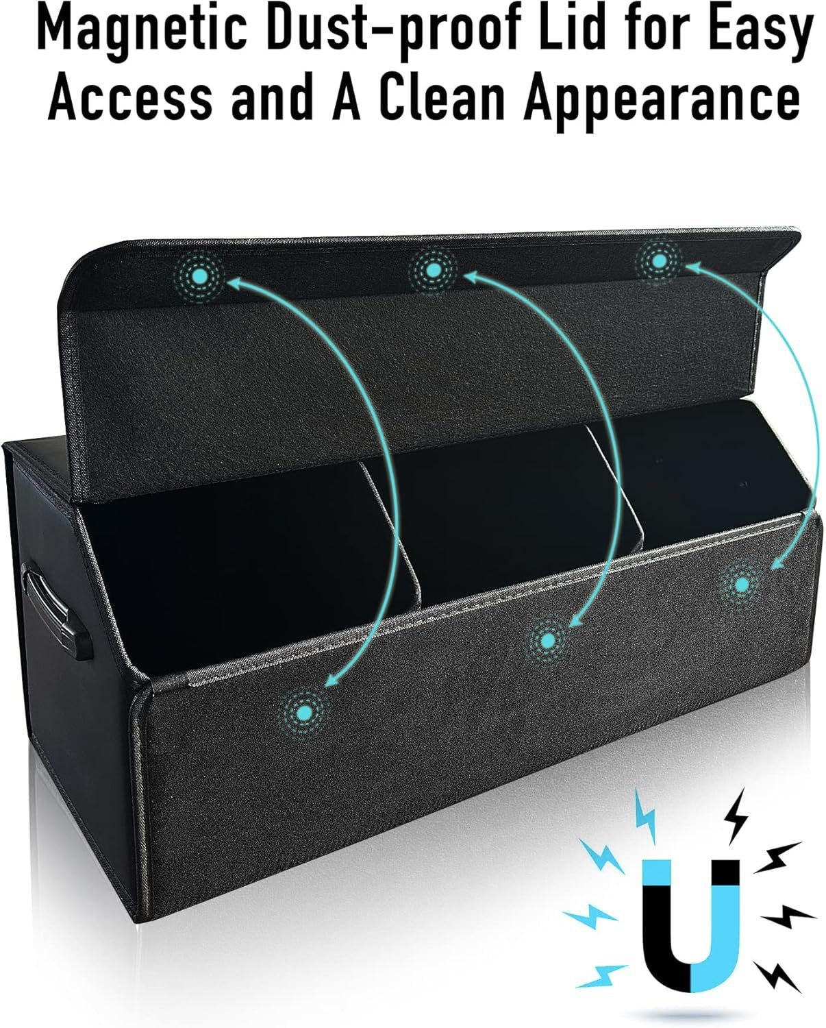 Fyzeoty Car Organizers for Trunk for Suv Sedan, Leather Storage Box,Extra Large,Magnetic Lid,Collapsible and Adjustable