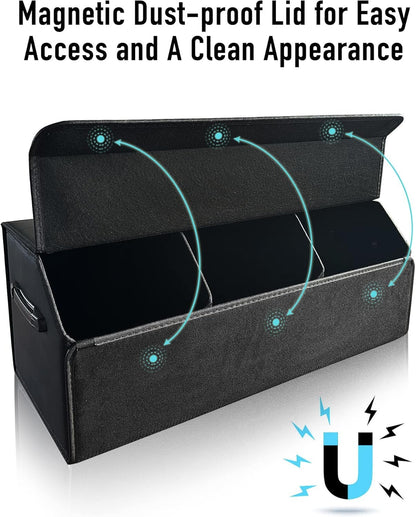 Fyzeoty Car Organizers for Trunk for Suv Sedan, Leather Storage Box,Extra Large,Magnetic Lid,Collapsible and Adjustable