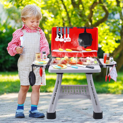 cute stone Kids BBQ Grill Playset, Toy Kitchen Set with Smoking Toy Barbecue Grill, Toy Kitchen Accessories, Indoor/Outdoor Interactive Pretend Play Toys for Boys Girls, 23.6" H