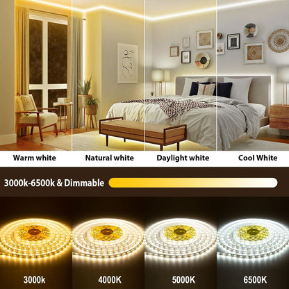 46FT White LED Light Strips 3000K-6500K, Tendist Alexa Compatible Led Strip Light Cool and Warm White Dimmable, 24V App Smart Under Cabinet Lighting with Remote, Counter Light for Kitchen, Bedroom, Mirror, Closet