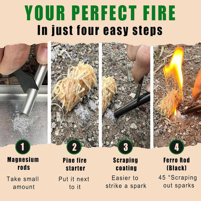 VVAAGG Flint and Steel Fire Starter Kit Survivor, 3/8 inch Ferro Rods and Magnesium Rods with Paracord Handle, Flint Fire Starter Survival Tool
