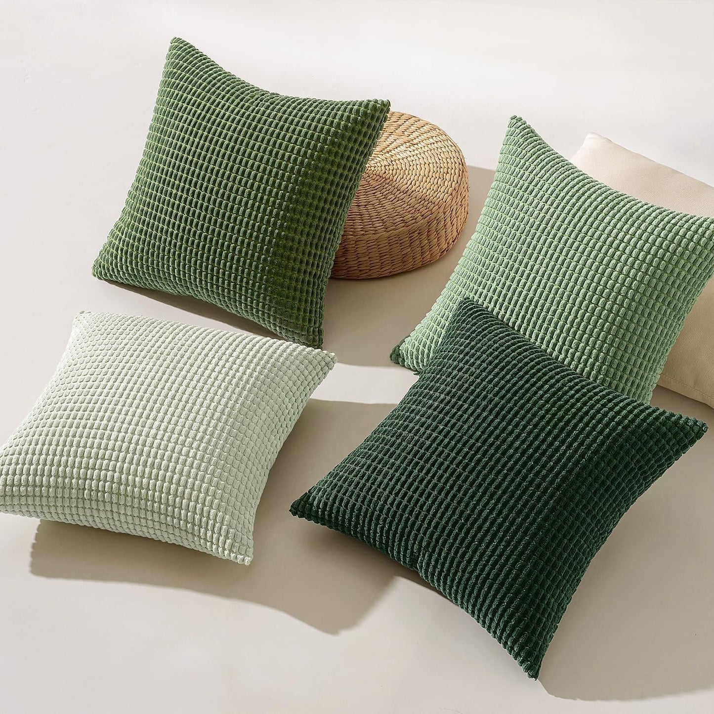 MIULEE Forest Green Decorative Pillow Covers 18x18 Inch Set of 4 Boho Western Farmhouse Throw Pillows Corduroy Couch Pillowcases Industrial Home Decor for Sofa Cushion Living Room Bed