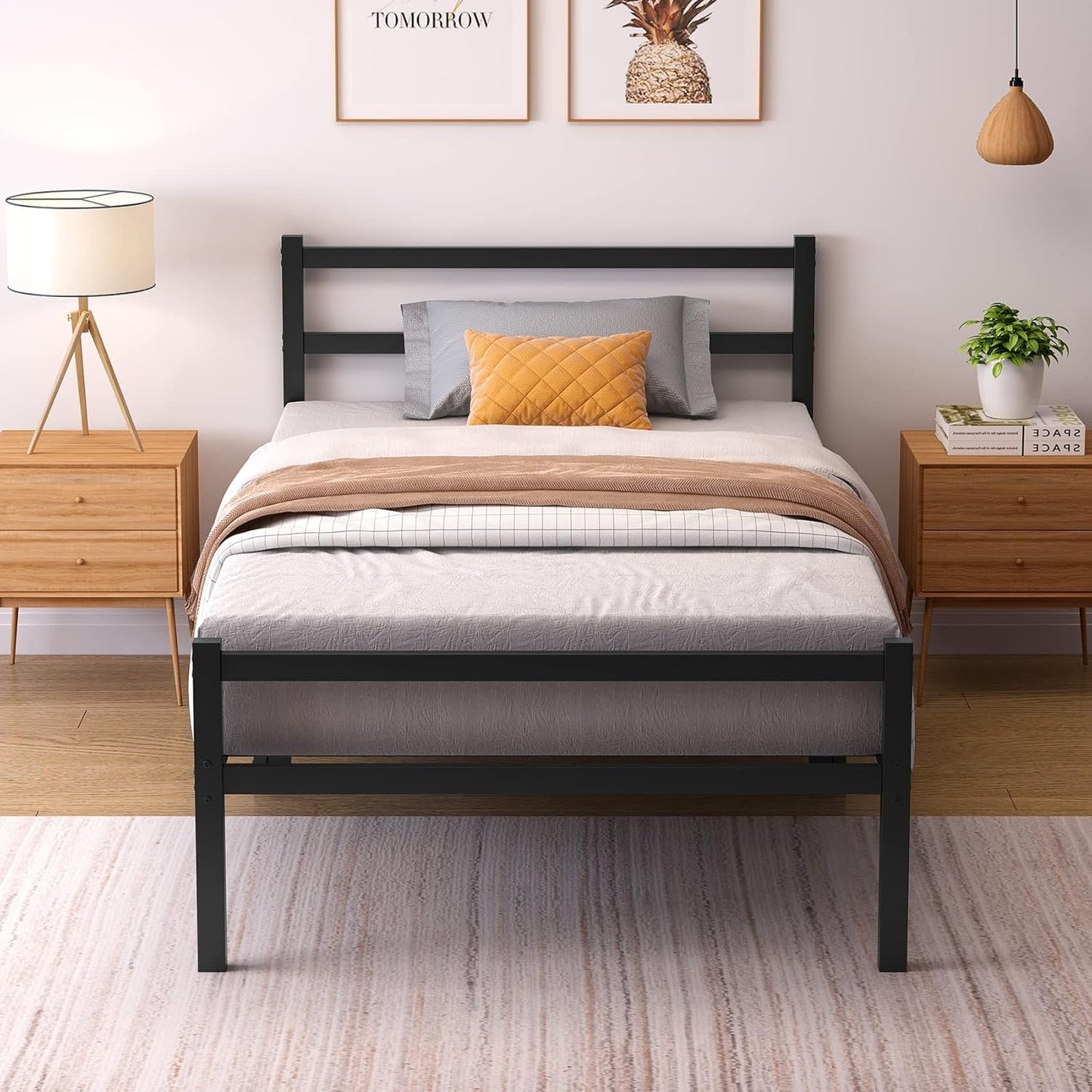 Mr IRONSTONE Twin Bed Frame with Headboard and Footboard 12.4 Inch Black Metal Platform Bed Frame with Storage Heavy Duty Non-Slip with Steel Slats No Box Spring Needed