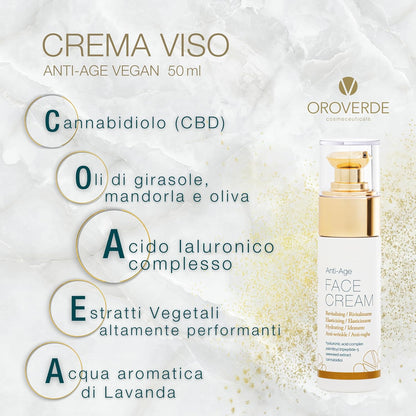 OROVERDE Anti-Age Face Cream 50 ml – Moisturizing Anti-Wrinkle Primer Effect Treatment – with Cannabidiol, Hyaluronic Acid and Organic Natural Ingredients – Luxury Skincare, Made in Italy