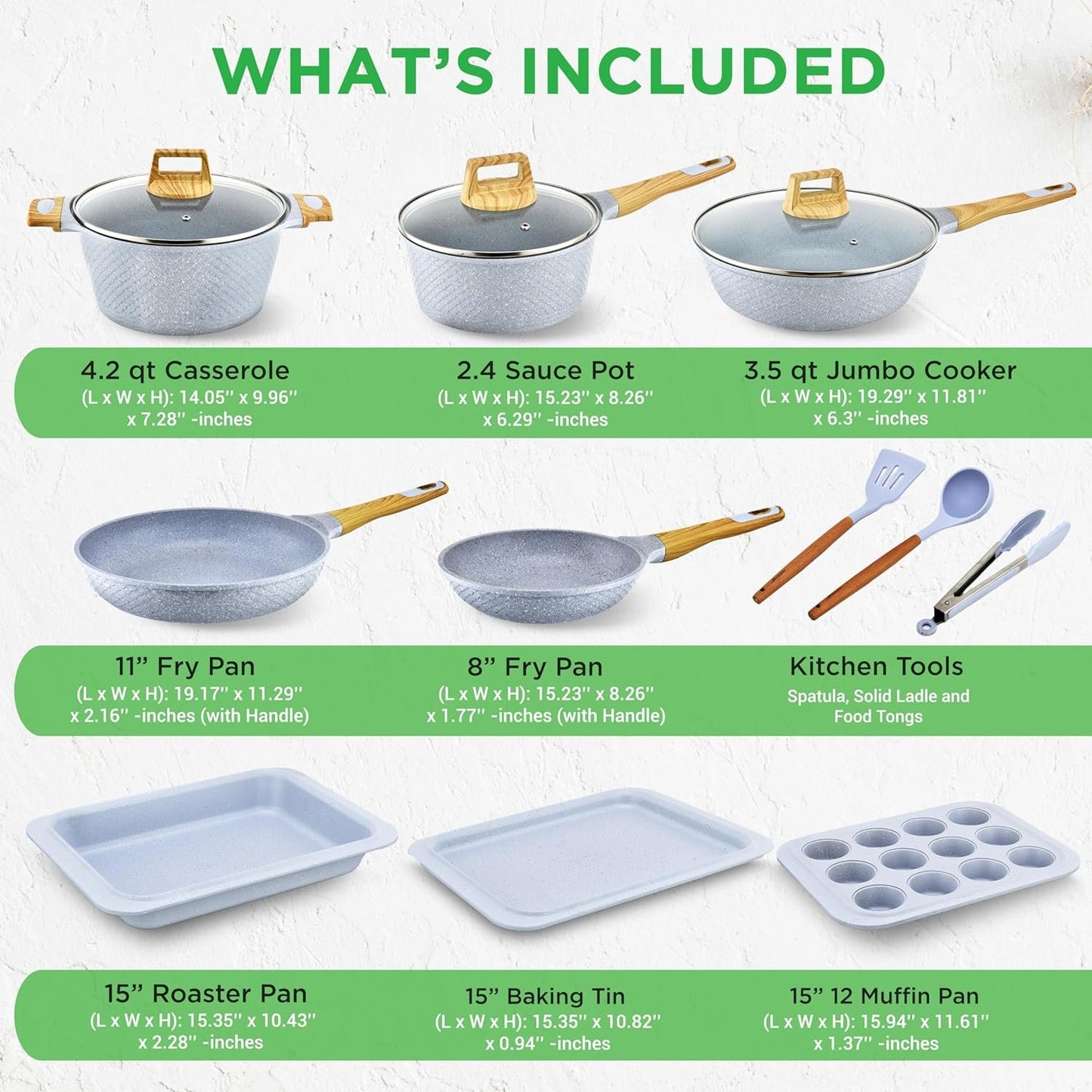 Nutrichef 22-Piece Induction Cookware and Bakeware Set Professional Home Kitchen Collection with Multi-Sized Pots, Pans, Non Stick and Heat-Resistant Tools (Moon Grey Marble)