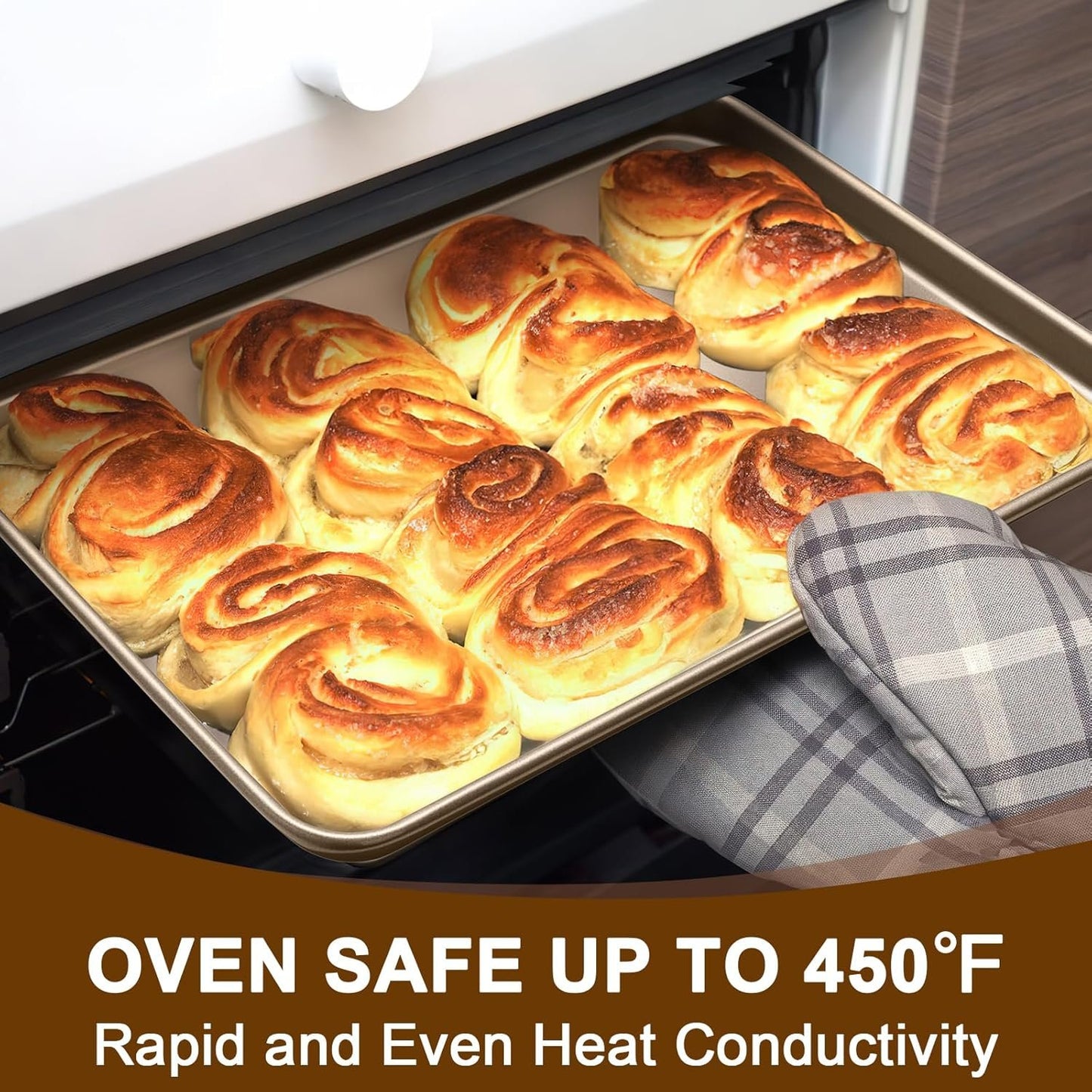 Wildone Baking Sheet Pan Set, Commercial Cookie Sheets for Oven, Nonstick Carbon Steel Jelly Roll Pan 15x10in, Heavy Duty & Easy Clean（2 Pack）