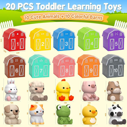 Learning Toys for 1,2,3 Year Old Toddlers, 20Pcs Farm Animals Toys Montessori Counting, Matching & Sorting Fine Motor Games, Christmas Birthday Baby Boys Girls Age 12-18 Months