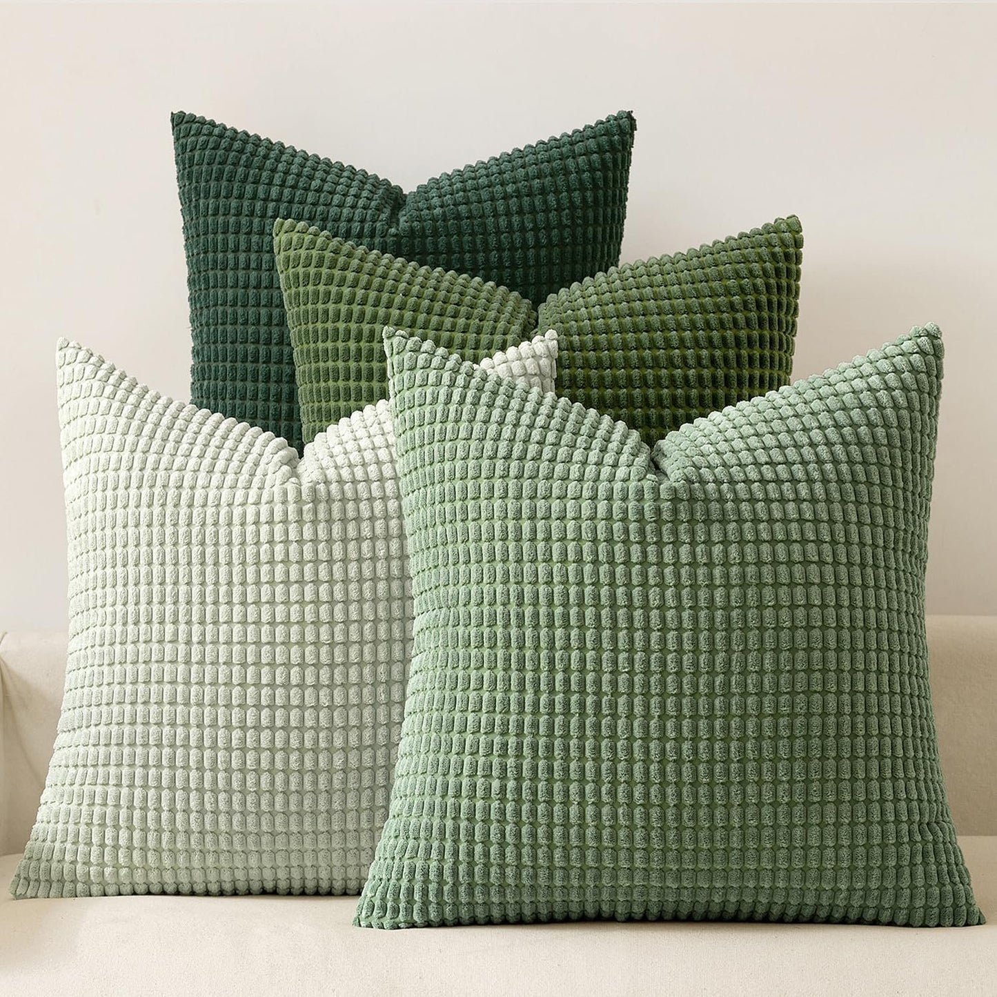 MIULEE Forest Green Decorative Pillow Covers 18x18 Inch Set of 4 Boho Western Farmhouse Throw Pillows Corduroy Couch Pillowcases Industrial Home Decor for Sofa Cushion Living Room Bed