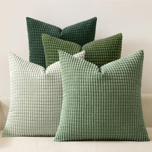 MIULEE Forest Green Decorative Pillow Covers 18x18 Inch Set of 4 Boho Western Farmhouse Throw Pillows Corduroy Couch Pillowcases Industrial Home Decor for Sofa Cushion Living Room Bed