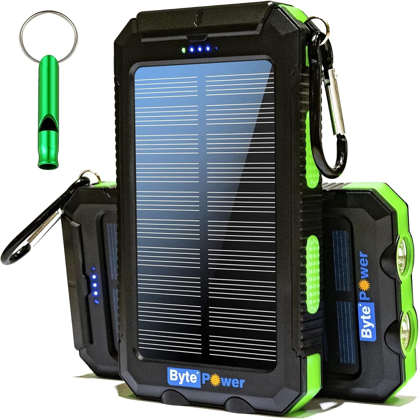 BytePower SolarCharger Power Bank 20000mAh, Portable Solar Pone Charger with Compass,Carabiner, Whistle,Flashlights,Solar Panel Charger,Camping Gear Accessory (Green)