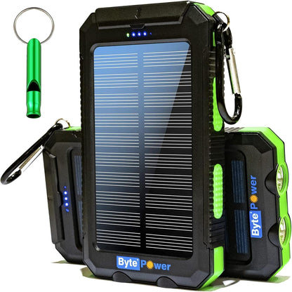 BytePower SolarCharger Power Bank 20000mAh, Portable Solar Pone Charger with Compass,Carabiner, Whistle,Flashlights,Solar Panel Charger,Camping Gear Accessory (Green)