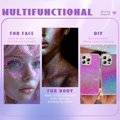 HOSAILY Roll on Body Glitter Gel, Holographic Chameleon Color Changing Hair Glitter Gel for Face Under Light, Mermaid Festival Party Rave Accessories Sequins Shimmer Makeup (8# Sparkling Pink)