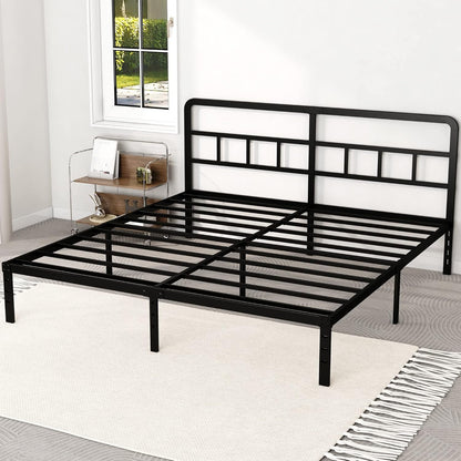 DiaOutro Metal Platform California King Bed Frames with Headboard, 14 Inch No Box Spring Needed Heavy Duty Steel Slat Mattress Foundation/Easy Assembly/No Noise/Black