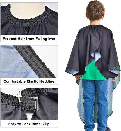 Kids Haircut Waterproof Barber Cape Cover, Dinosaur Hair Cutting Apron for Boys With Adjustable Snap Closure