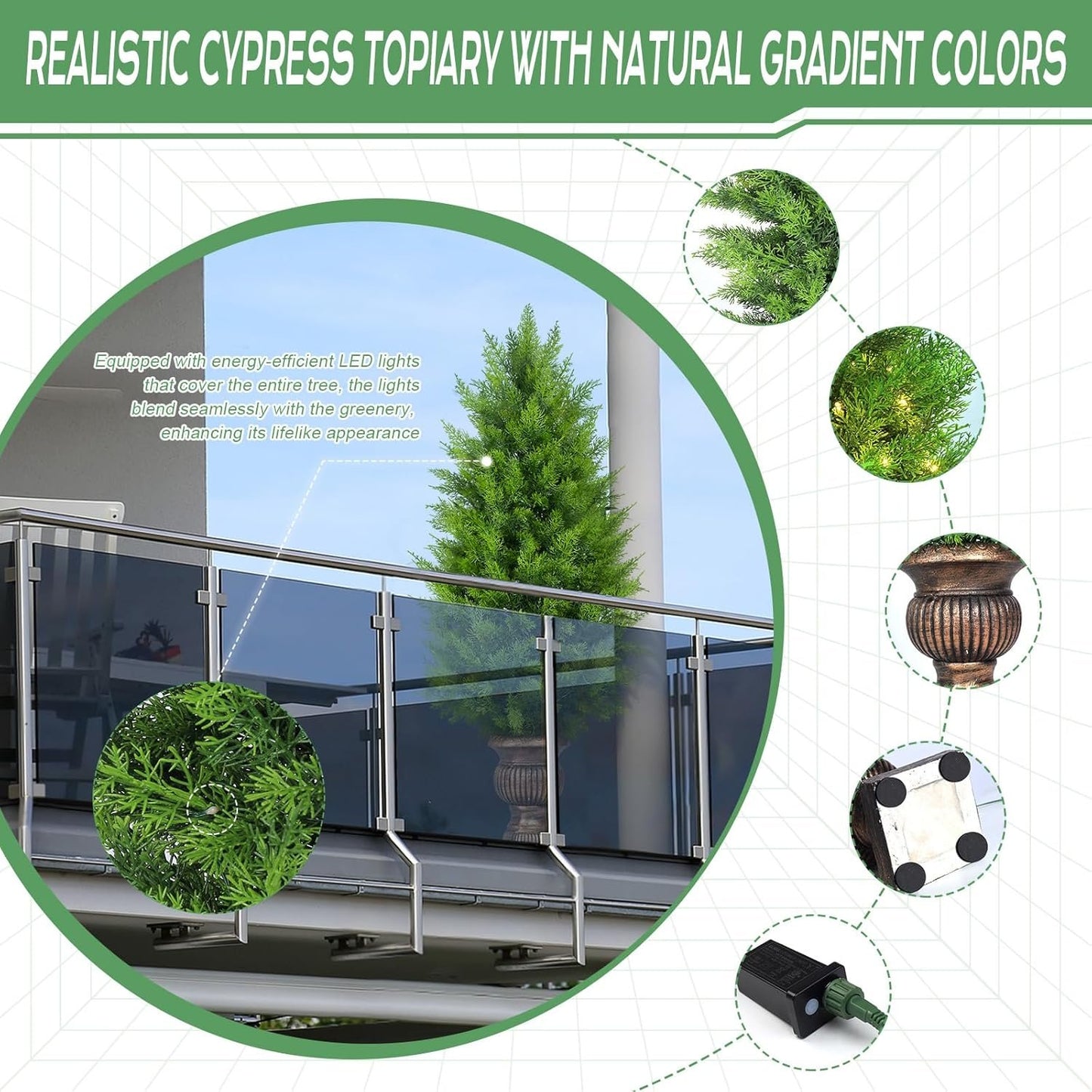 Gfilay 4FT Pre-Lit Artificial Cedar Trees Outdoor - UV-Resistant Outdoor Plants with LED Lights, Potted Greenery for Garden, Patio, Home & Office Decor （Set of 1）