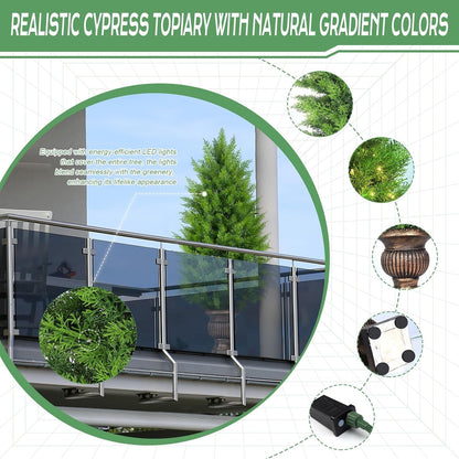 Gfilay 4FT Pre-Lit Artificial Cedar Trees Outdoor - UV-Resistant Outdoor Plants with LED Lights, Potted Greenery for Garden, Patio, Home & Office Decor （Set of 1）