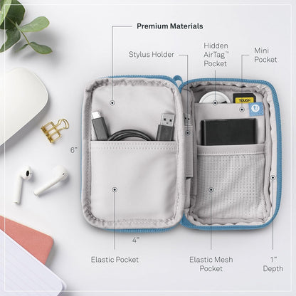 Folio Mini Small Tech Pouch with Label Identification for Daily Travel, Gym, Work Organizer for Cables Chargers, Electronic Accessories, Arctic Blue, Smart