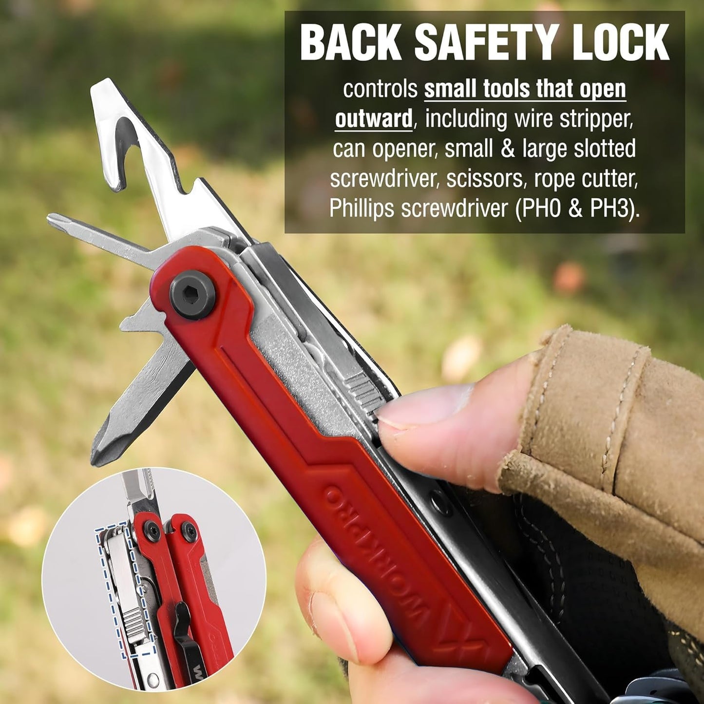 WORKPRO 18-in-1 Multi Tool Pliers, Stainless Steel EDC Multitool with Pocket Knife, 2 Safety Locks, Belt Clip and Oxford Pouch, Multipurpose Utility Multiuse Tool for Camping Outdoor Activities