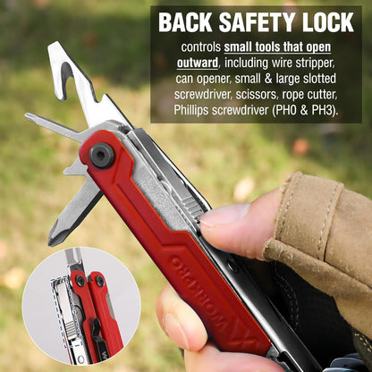 WORKPRO 18-in-1 Multi Tool Pliers, Stainless Steel EDC Multitool with Pocket Knife, 2 Safety Locks, Belt Clip and Oxford Pouch, Multipurpose Utility Multiuse Tool for Camping Outdoor Activities