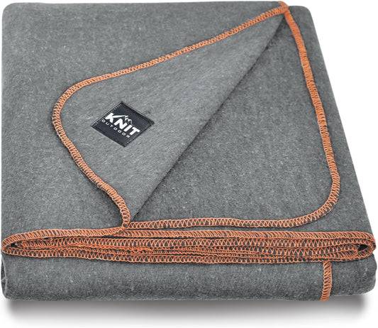 Knit Outdoor Large Military Wool Blanket - Warm & Thick Emergency Survival Blanket Great for Camping, Outdoors, Sports Events, Picnics, 4.5 lbs, 64" x 88" (Gray)