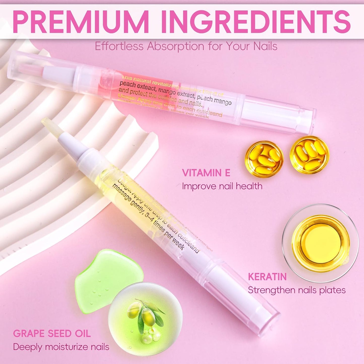 2PCS Cuticle Oil Pen for Nails,Nail Oil Pen for Nail Care,Cuticle Oil for Nails with Nail File,Nail Oil Cuticle Prevent Dry Cracking and Hangnails,Deep Nourishment(Pineapple & Peach Flavor)