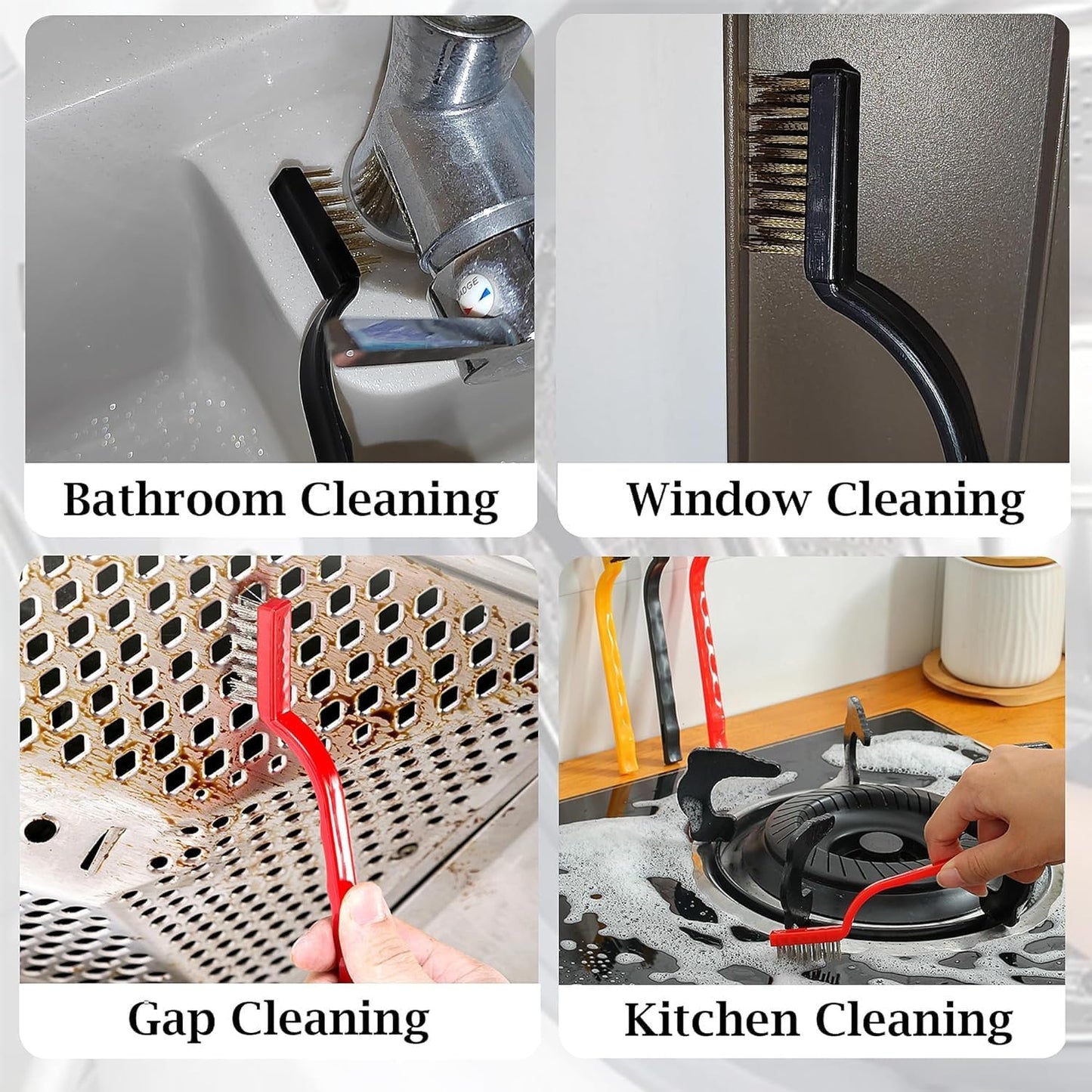 8 Pcs Bathroom Kitchen Cleaning Brush Toilet Shower Tile Joints Dead Angle Hard Bristle Cleaner Brushes Gas Stove Long Handle Multi-Function Cleaning Tool Copper Wire Stove Range Hood Oil Stain