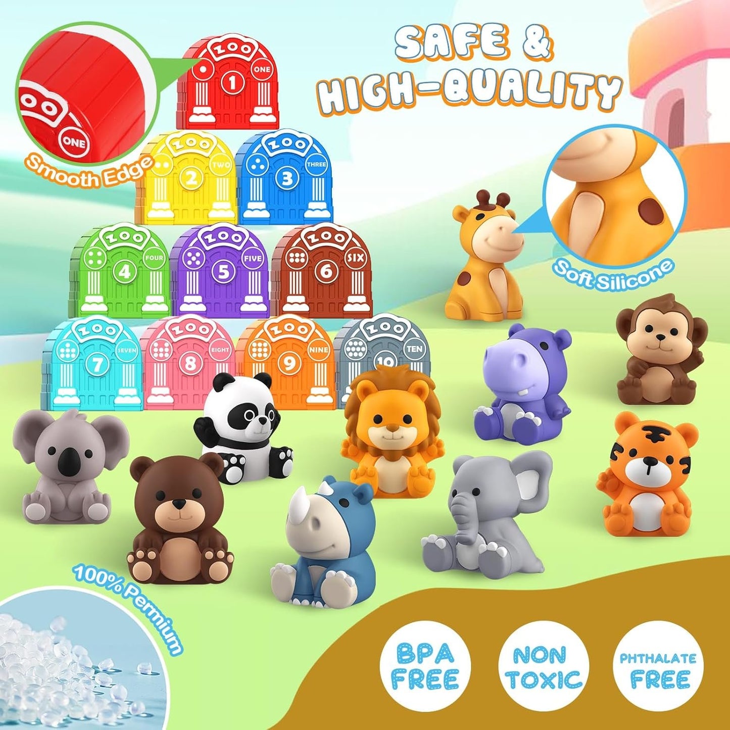 Toddler Learning Safari Animal Toy - 20PCS Montessori Educational Set for 1-3+ Year Old Boys & Girls