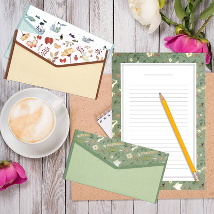 Lined Letter Paper Stationery Paper and Envelopes Set, 36Pcs A5 Floral Animal Lined Writing Paper with 18Pcs Envelopes,A5 Writing Paper and Envelopes Set,Lined Stationery Writing Paper with Envelopes