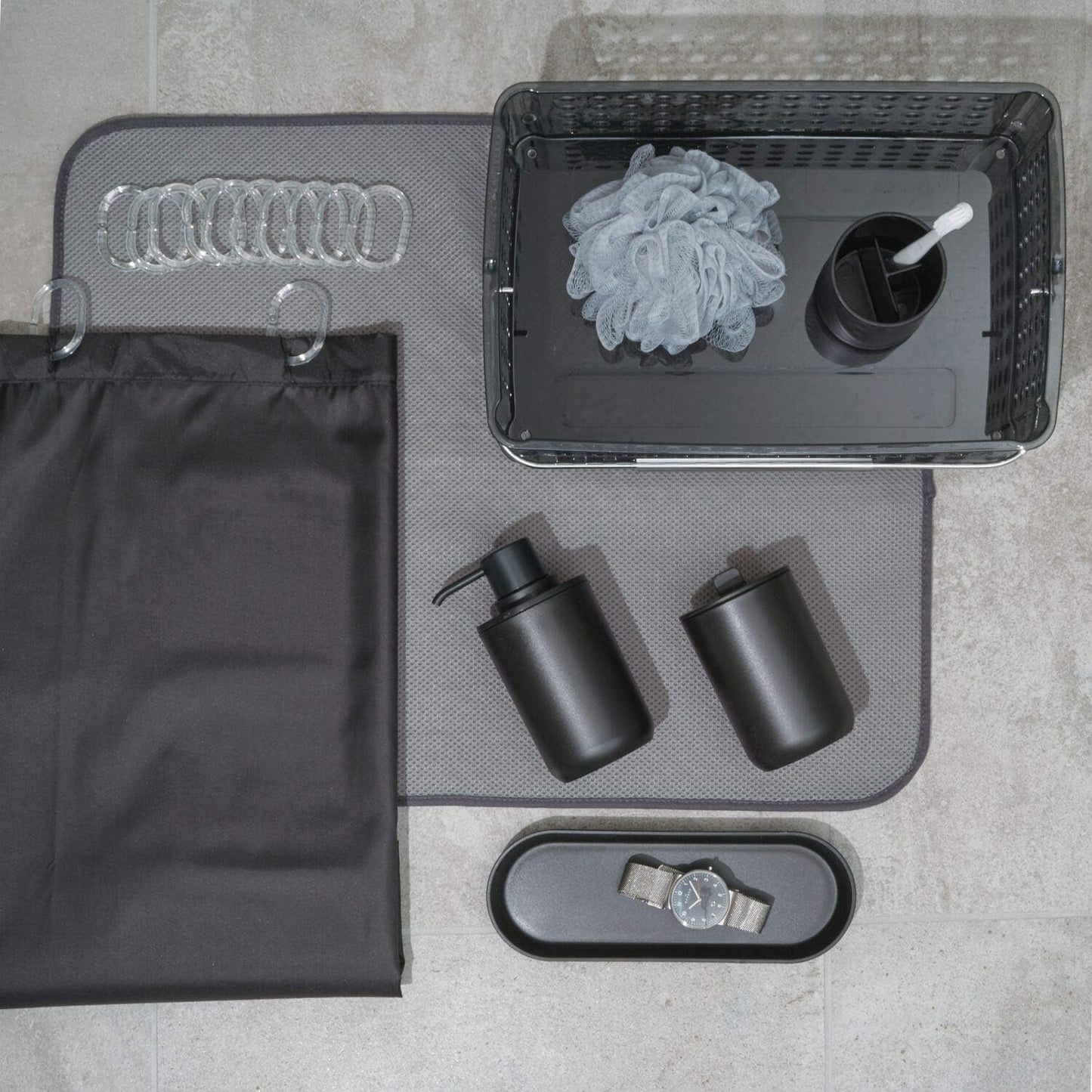 iDesign Cade 4-Piece Bathroom Accessory Set, Matte Black