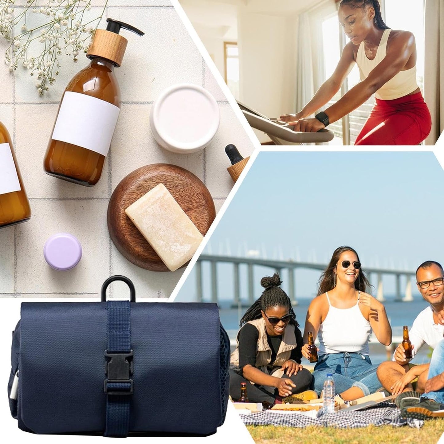Toiletry Bag for Men, Hygiene Bag for Men - Cosmetic Bag - Portable Toiletry Organizer Case, Waterproof Travel Toilet Bag with Hook for Men and Women, navy, Consulte la descripciÃ³n, See description