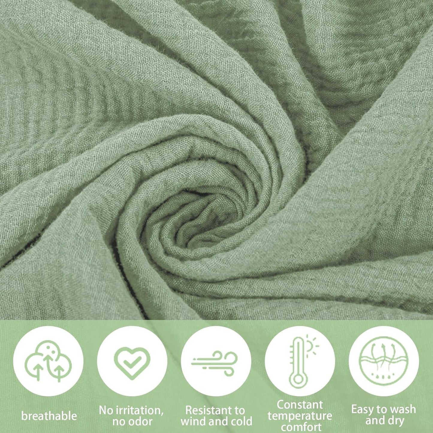 Muslin Nursing Cover for Breastfeeding - Breathable 100% Cotton With Rigid Hoop for Mom (Green)